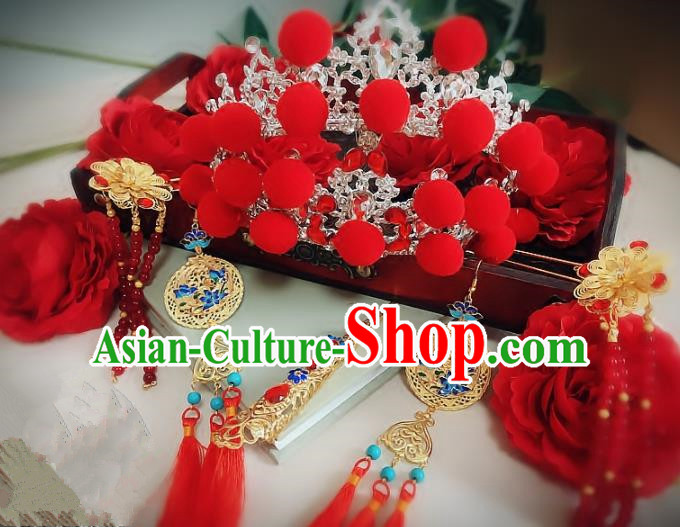 Handmade Chinese Ancient Wedding Hair Accessories Hanfu Hairpins Complete Set for Women
