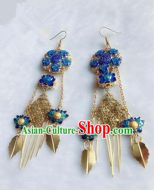 Top Grade Chinese Handmade Jewelry Accessories Blueing Lotus Earrings for Women