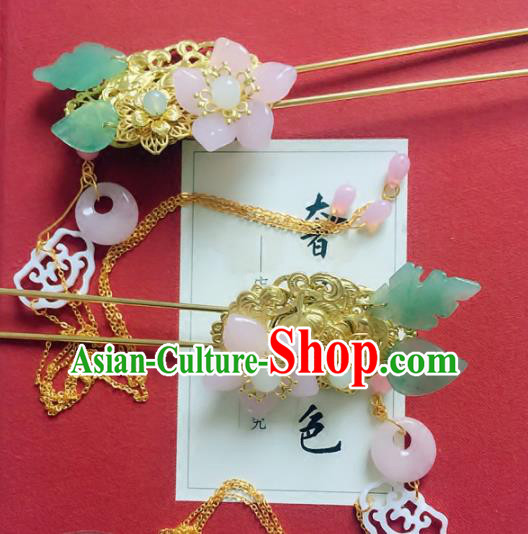 Handmade Chinese Ancient Hair Accessories Hanfu Pink Flower Hairpins for Women
