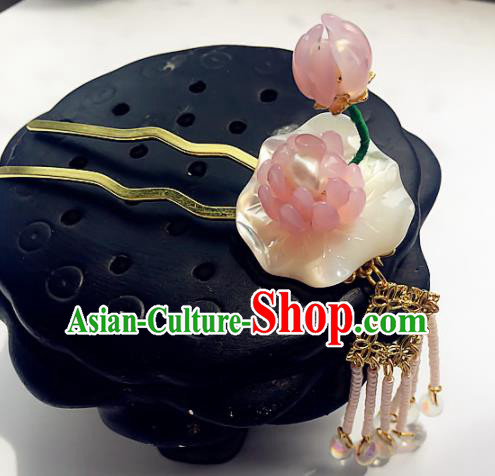 Handmade Chinese Ancient Shell Hair Accessories Hanfu Lotus Hairpins for Women