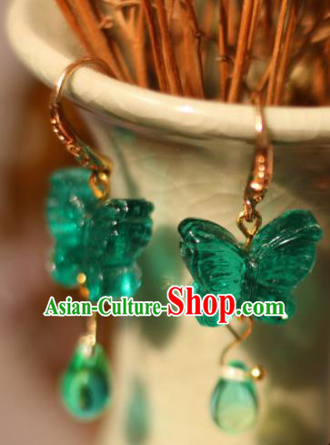 Traditional Chinese Handmade Green Butterfly Earrings Ancient Ear Accessories for Women