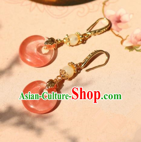 Traditional Chinese Handmade Ancient Pink Peace Buckle Earrings Accessories for Women