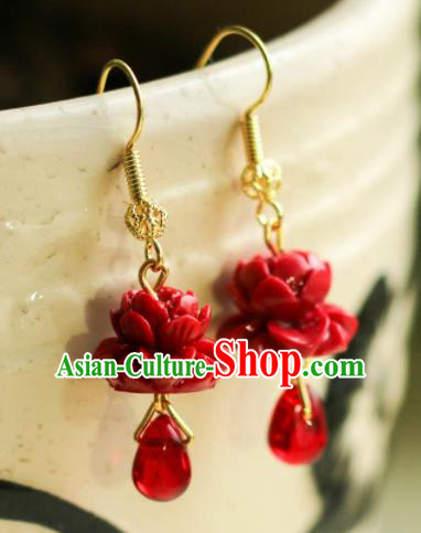 Traditional Chinese Handmade Ancient Red Rose Earrings Accessories for Women