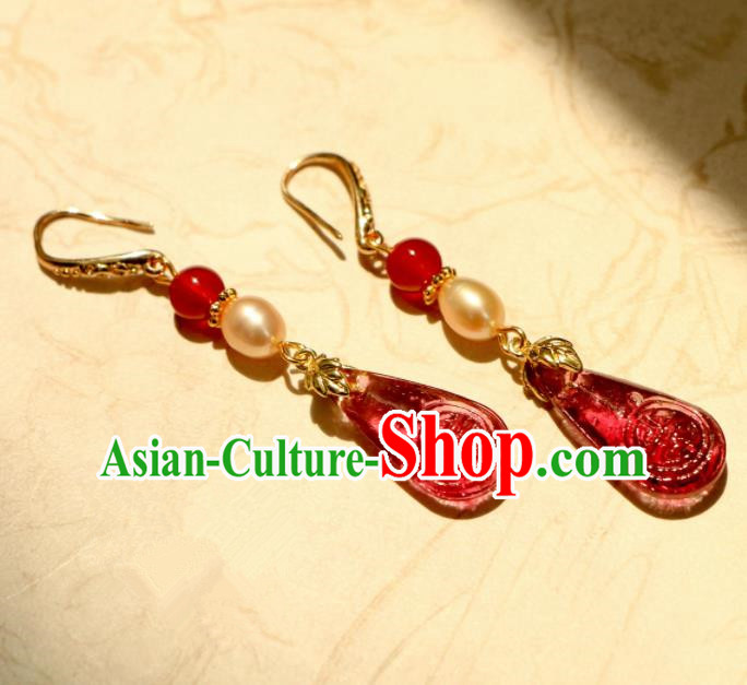 Traditional Chinese Handmade Ancient Red Crystal Earrings Accessories for Women