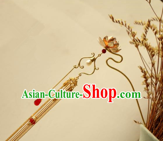 Chinese Traditional Handmade Lotus Tassel Hair Clip Hair Accessories Ancient Hairpins for Women