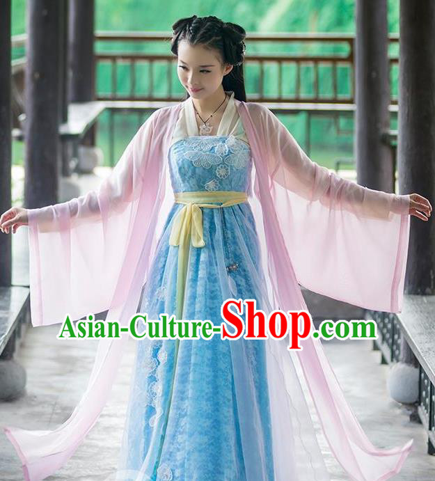 Chinese Traditional Princess Hanfu Dress Ancient Peri Fairy Embroidered Costumes for Women