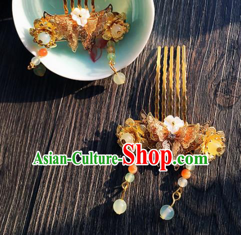 Chinese Handmade Ancient Golden Butterfly Hair Comb Hair Accessories Hanfu Hairpins for Women