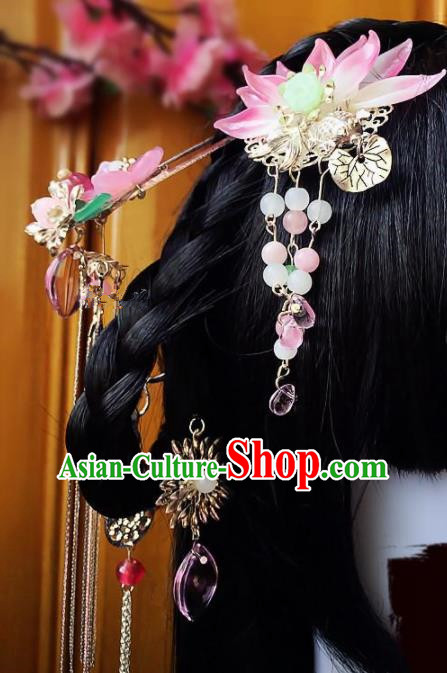 Chinese Handmade Ancient Lotus Hair Clip Palace Hair Accessories Hanfu Hairpins for Women