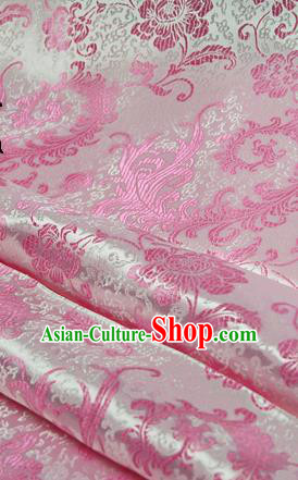 Asian Chinese Traditional Tang Suit Fabric Pink Satin Brocade Silk Material Classical Pattern Design Drapery