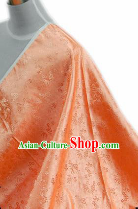 Asian Chinese Traditional Tang Suit Fabric Orange Satin Brocade Silk Material Classical Plum Blossom Bamboo Pattern Design Drapery