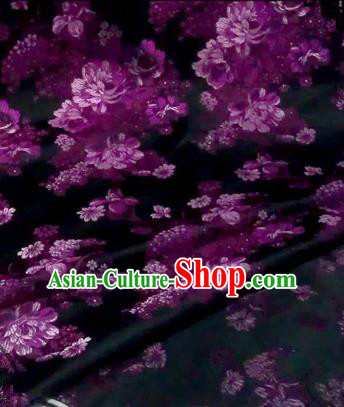 Asian Chinese Traditional Tang Suit Fabric Brocade Silk Material Classical Purple Flowers Pattern Design Drapery