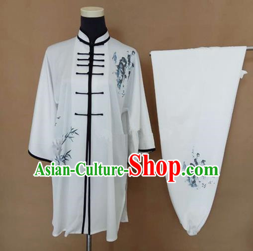 Chinese Traditional Martial Arts Printing Bamboo Costumes Tai Chi Tai Ji Training Clothing for Adults