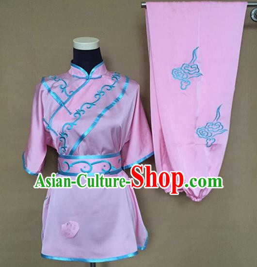 Chinese Traditional Kung Fu Martial Arts Embroidered Pink Costumes Tai Chi Training Clothing for Women
