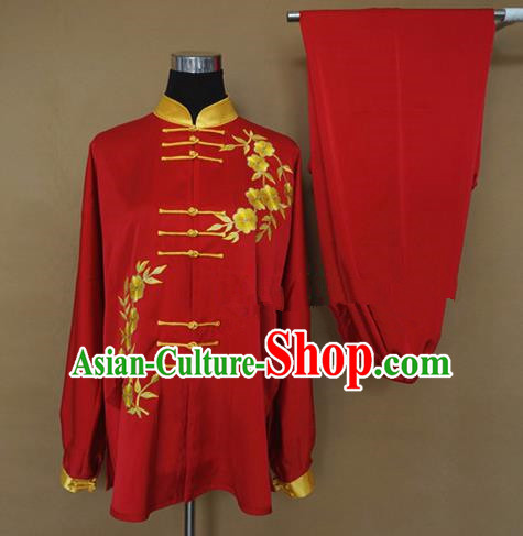 Chinese Traditional Kung Fu Martial Arts Red Costumes Tai Chi Training Clothing for Women