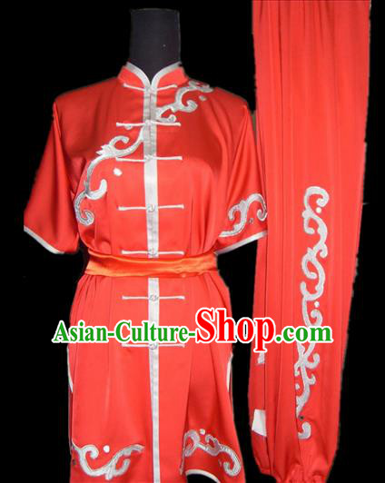 Chinese Traditional Kung Fu Red Silk Costumes Martial Arts Tai Chi Training Clothing for Women
