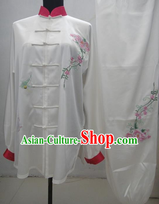 Chinese Traditional Kung Fu Silk Costumes Martial Arts Tai Chi Training Embroidered Rose Clothing for Women