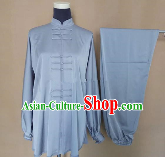 Chinese Traditional Martial Arts Grey Silk Costumes Tai Chi Tai Ji Training Clothing for Adults