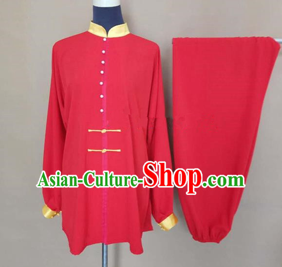 Chinese Traditional Martial Arts Red Silk Costumes Tai Chi Tai Ji Training Clothing for Adults