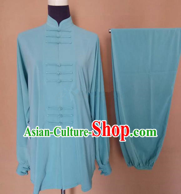 Chinese Traditional Martial Arts Green Silk Costumes Tai Chi Tai Ji Training Clothing for Adults