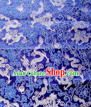 Asian Chinese Traditional Tang Suit Fabric Royalblue Brocade Silk Material Classical Dragons Pattern Design Drapery