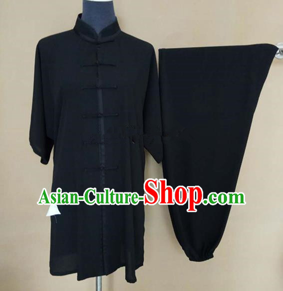 Chinese Traditional Martial Arts Black Costumes Tai Chi Tai Ji Training Clothing for Adults