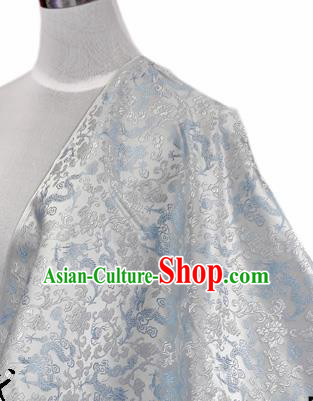 Asian Chinese Traditional Tang Suit Fabric White Brocade Silk Material Classical Dragons Pattern Design Drapery