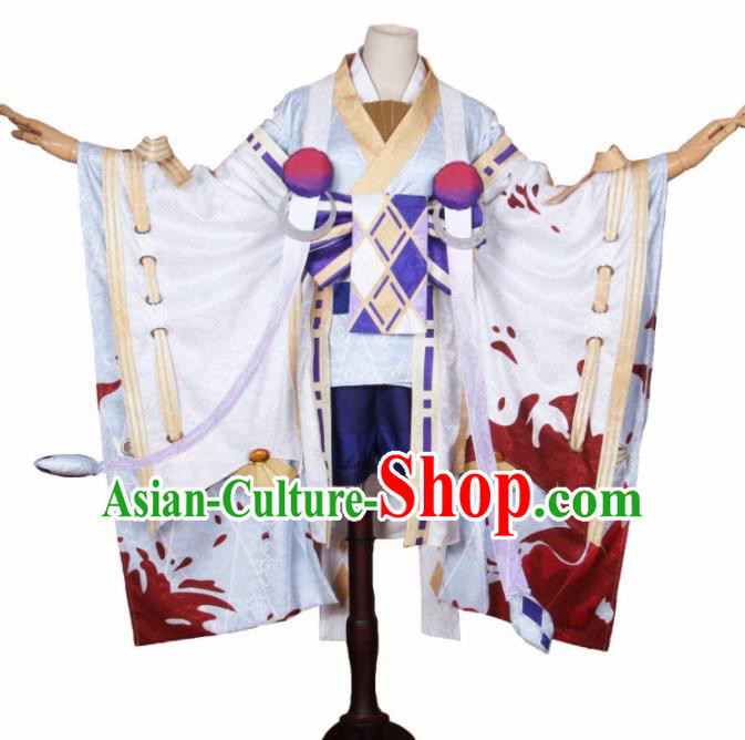 Asian Japanese Traditional Cosplay Yokime Costumes Ancient White Furisode Kimono Yukata Clothing for Women