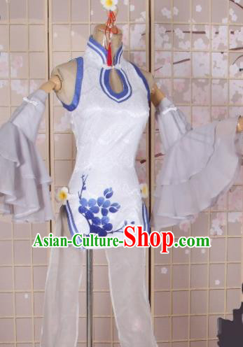 Chinese Traditional Cosplay Costumes Ancient White Qipao Dress for Women