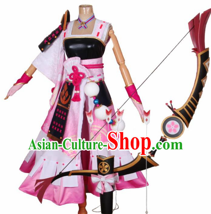 Chinese Traditional Cosplay Swordswoman Costumes Cheongsam Pink Qipao Dress for Women