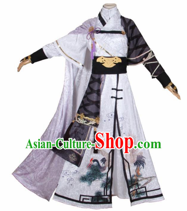 Chinese Traditional Cosplay Prince White Costumes Ancient Swordsman Clothing for Men