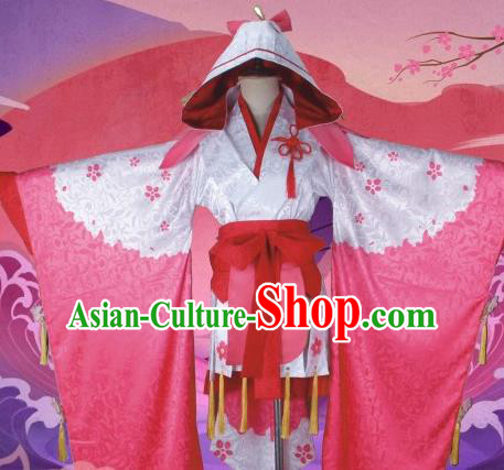 Asian Japanese Traditional Pink Furisode Kimono Cosplay Costumes Ancient Geisha Yukata Clothing for Women