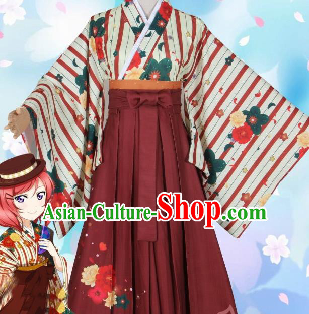 Asian Japanese Traditional Printing Furisode Kimono Cosplay Costumes Ancient Geisha Yukata Clothing for Women