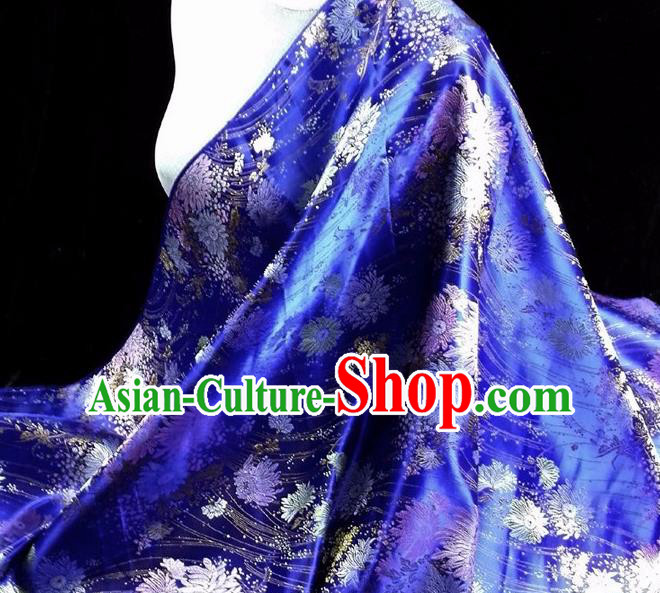 Asian Chinese Traditional Tang Suit Fabric Royalblue Brocade Silk Material Classical Chrysanthemum Pattern Design Drapery
