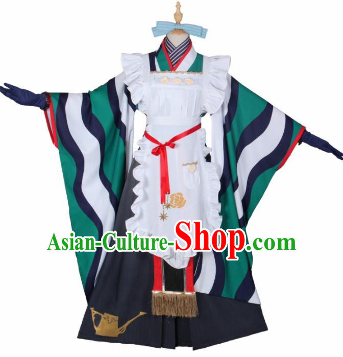 Asian Japanese Traditional Cosplay Housemaid Costumes Ancient Furisode Kimono Yukata Clothing for Women