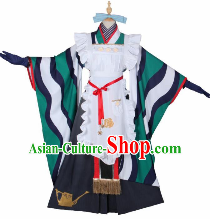 Asian Japanese Traditional Cosplay Housemaid Costumes Ancient Furisode Kimono Yukata Clothing for Women