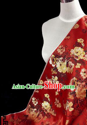 Asian Chinese Traditional Tang Suit Fabric Red Brocade Silk Material Classical Peony Pattern Design Drapery