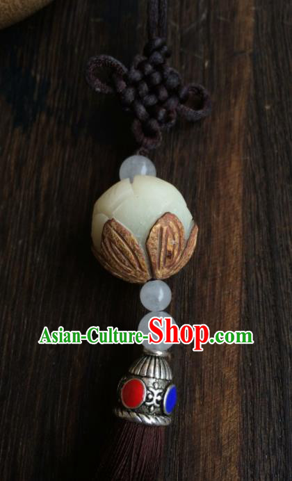 Chinese Traditional Carving Lotus Accessories Tassel Pendant Ornaments