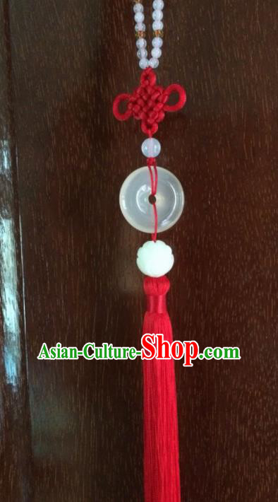 Chinese Traditional Carving Lotus Accessories Tassel Jade Pendant Ornaments