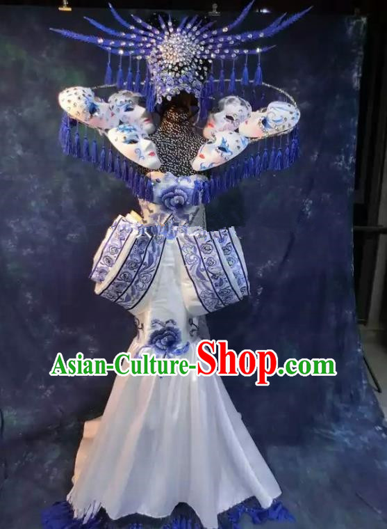 Top Grade Stage Performance Costumes Chinese Style Qipao Dress and Deluxe Headdress for Women