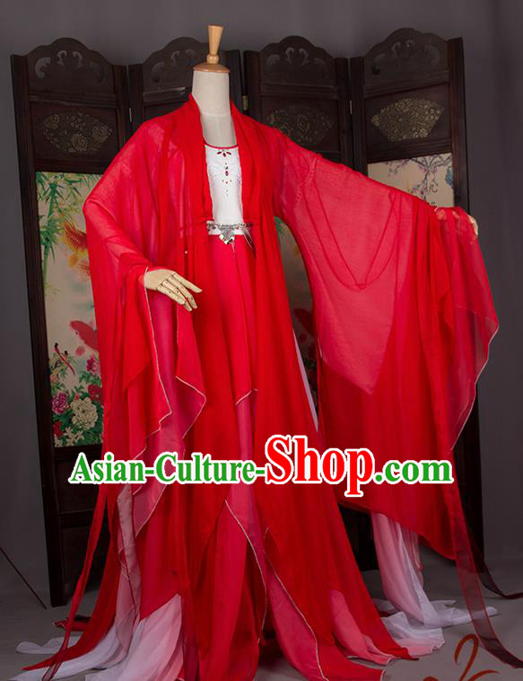 Traditional Chinese Handmade Cosplay Costumes Ancient Princess Wedding Red Hanfu Dress for Women