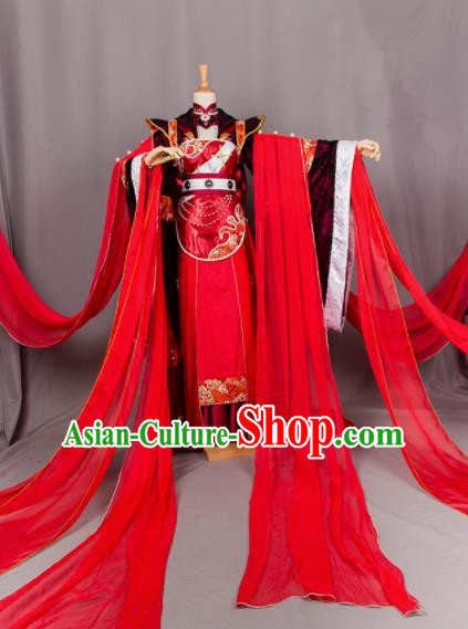 Chinese Traditional Wedding Cosplay Costumes Ancient Peri Princess Bride Red Hanfu Dress for Women