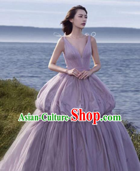 Top Performance Catwalks Costumes Wedding Purple Full Dress for Women