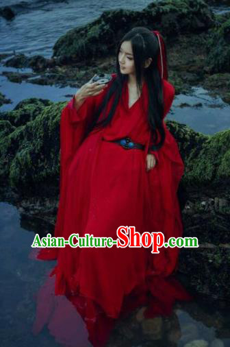 Chinese Traditional Cosplay Costumes Ancient Swordsman Red Clothing for Men