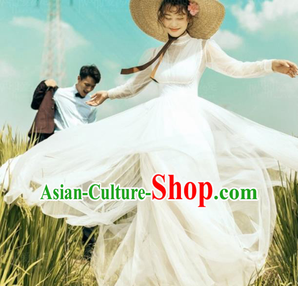 Top Performance Catwalks Costumes Wedding White Veil Full Dress for Women