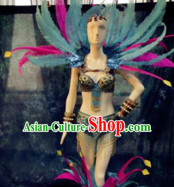 Top Grade Halloween Stage Performance Costumes Brazilian Carnival Clothing and Feather Wings Headdress for Women
