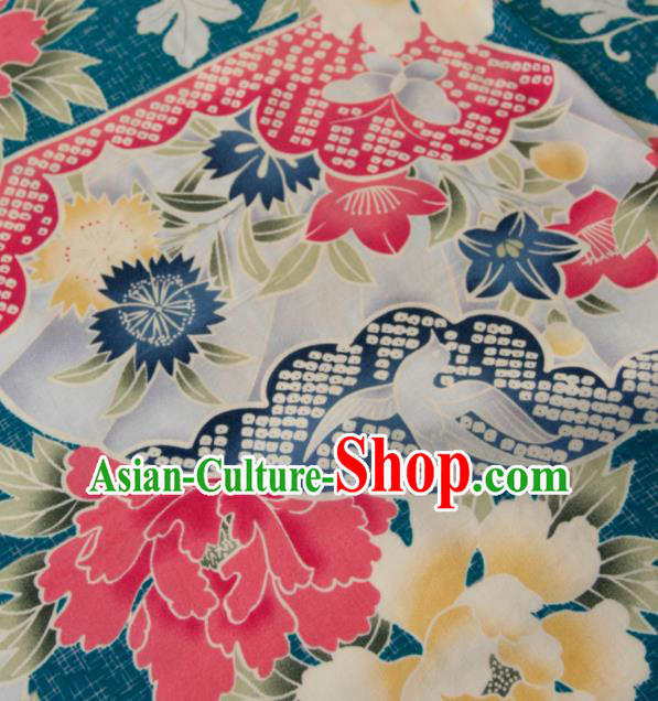 Asian Japanese Traditional Kimono Brocade Fabric Silk Material Classical Peony Pattern Design Drapery