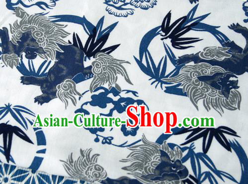 Asian Japanese Traditional Kimono White Brocade Fabric Silk Material Classical Kylin Pattern Design Drapery