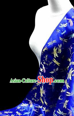 Asian Chinese Traditional Tang Suit Fabric Royalblue Brocade Silk Material Classical Dragonfly Pattern Design Drapery