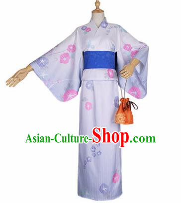 Japanese Traditional Courtesan White Kimono Costumes Ancient Cosplay Geisha Yukata Clothing for Women