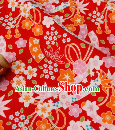Asian Japanese Traditional Kimono Fabric Red Brocade Silk Material Classical Pattern Design Drapery